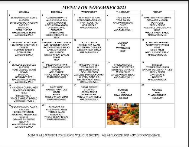 November senior menu