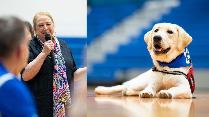 First Lady Justice introduces newest Friends With Paws therapy dog in Pup Rally at Lewis County High School