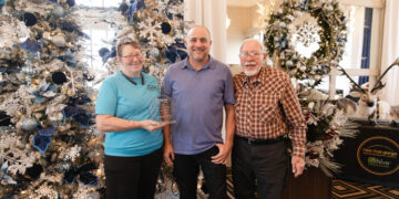 Natasha Zoe of JarHead Farm; Matt Nichols, business advisor at the West Virginia Hive; and Stan Loder, also of the farm (left to right) at the award presentation. The father-daughter team -- both Veterans -- in running JarHead Farm LLC in Monroe County earned them the top prize in the Southern West Virginia Business Idea Pitch Competition as well as the West Virginia Hive’s 2025 Survivor Bee of the Year award. Photo of JarHead Farm Award Presentation courtesy of NRGRDA