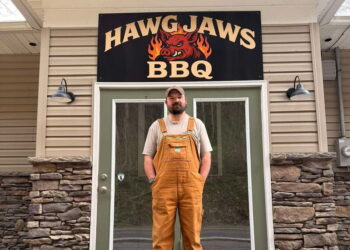 Brad McDaniel in front of Hawg Jaw BBQ