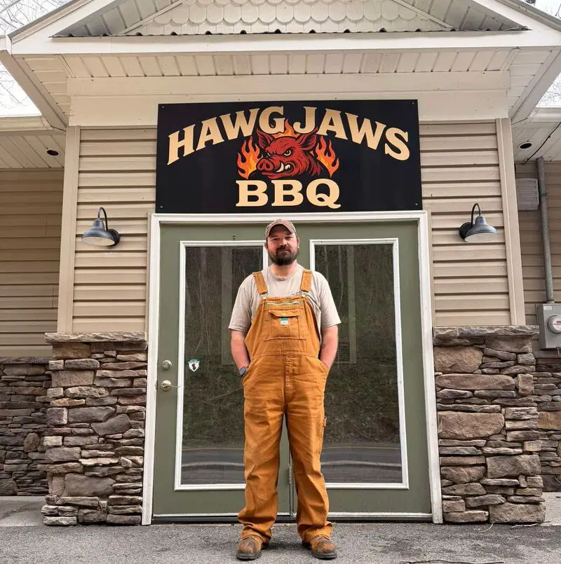 Brad McDaniel in front of Hawg Jaw BBQ