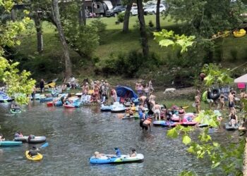 Floaters gather to begin their float down the river 