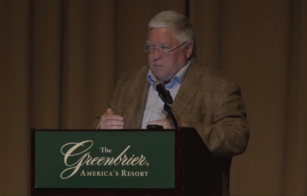 Patrick Morrisey speaks at the Greenbrier on Monday morning (Photo Courtesy: Gov. Morrisey/Facebook stream)