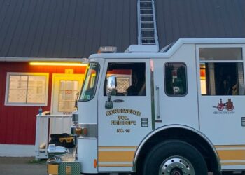 Firetruck in front of the fair stand