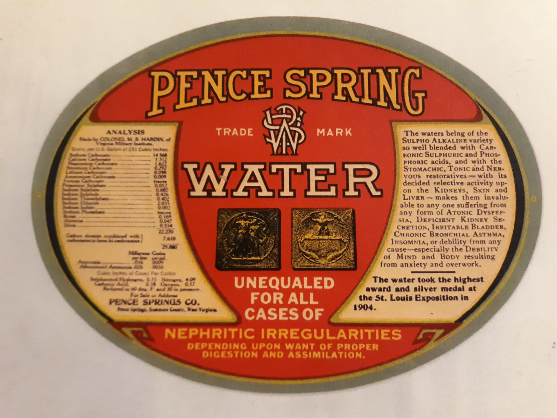 1910s water bottle label