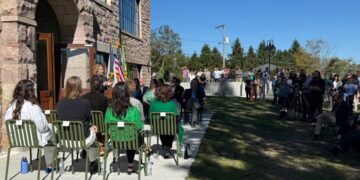 U.S. Senator Shelley Moore Capito (R-W.Va.) delivers remarks at a ribbon-cutting ceremony at Hill Hall Hotel in Fayetteville, W.Va. on Tuesday, October 6, 2026.